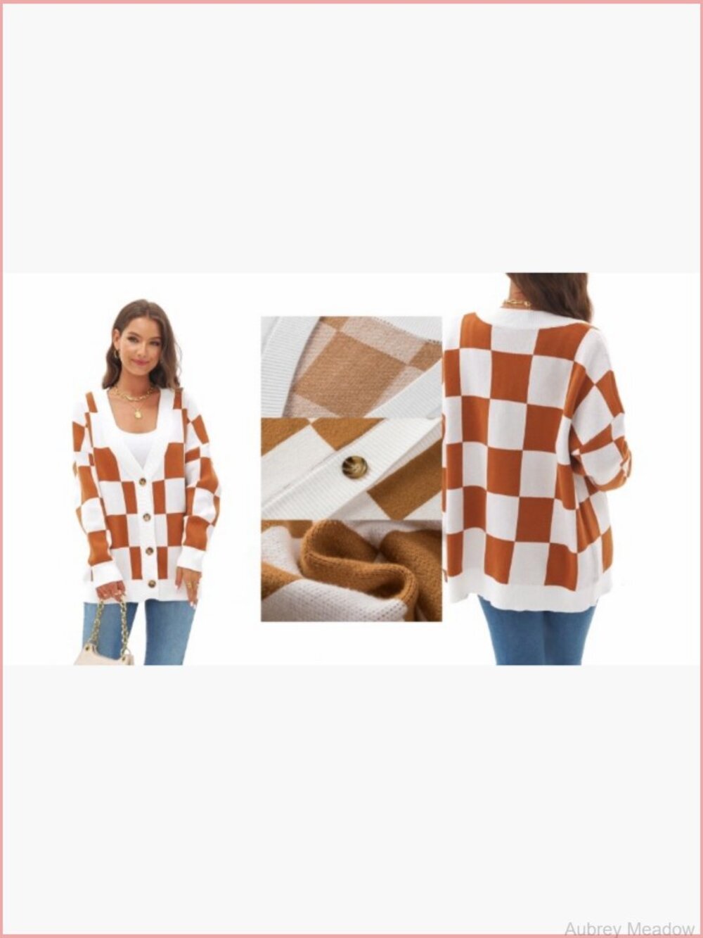 V-Neck Button Down Long Sleeve Cable Knit Oversized Cardigan - Picture 7 of 7